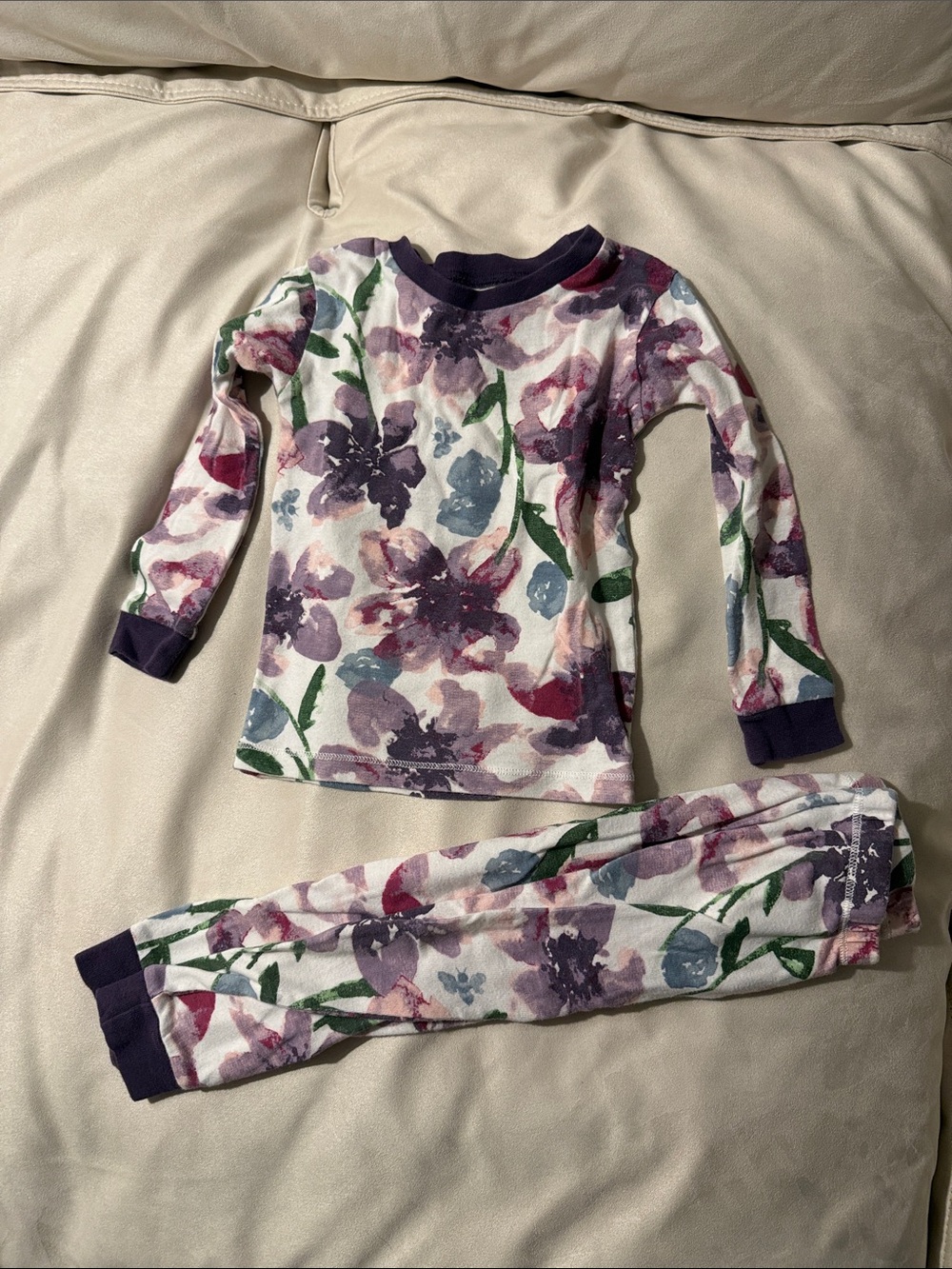 Girls Burt’s Bees Baby Floral Long Sleeve Pajama Set - Purple & White